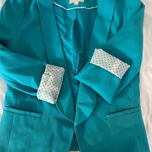 LOFT Teal Blazer with Polka Dot Lining